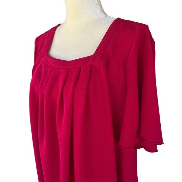 SHEIN CURVE VCAY Plus 1XL Square Neck Plicated Detail Dress Red Brand New - Picture 11 of 16
